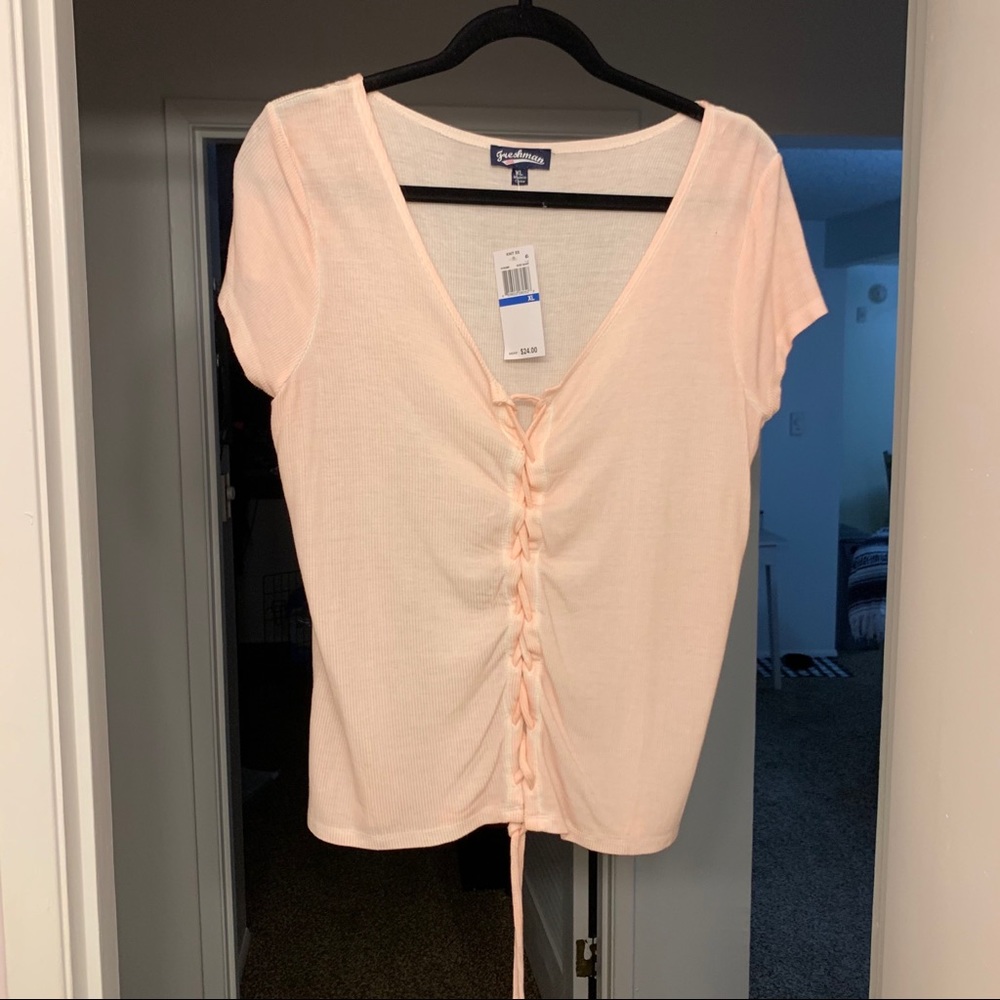 Tie front baby pink t shirt